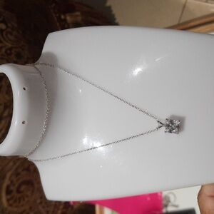 NEW GENUINE SOLID STERLING SILVER PRINCESS CUT SOLITAIRE PENDANT & 18" CHAIN ♥️